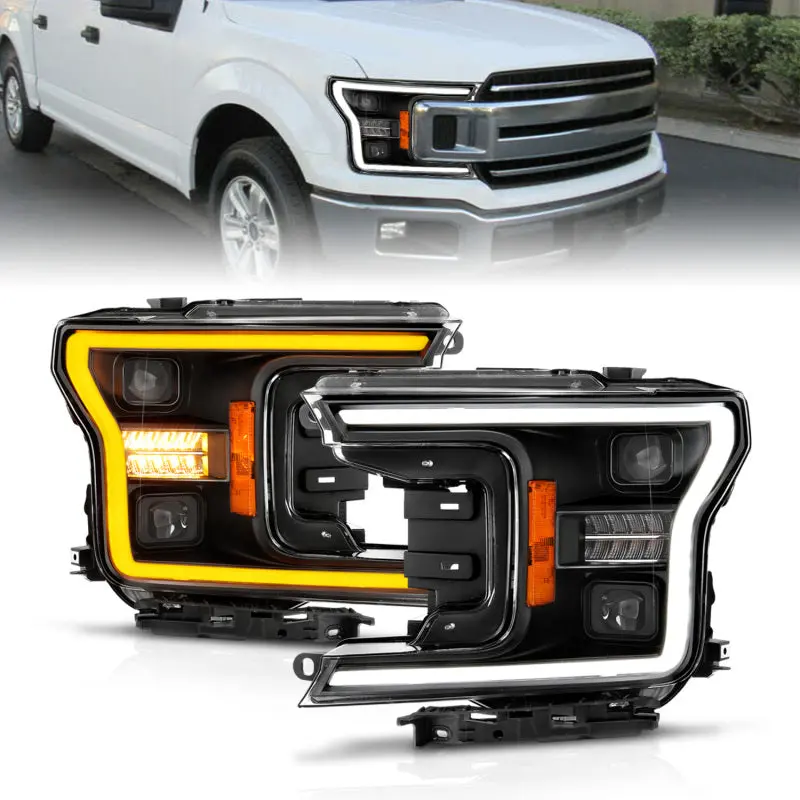 Anzo 18-20 Ford F-150 (W/O Fctry Led) Full Led Proj Headlights W/Light Bar Swtchbk Seq. Black W/Init 1