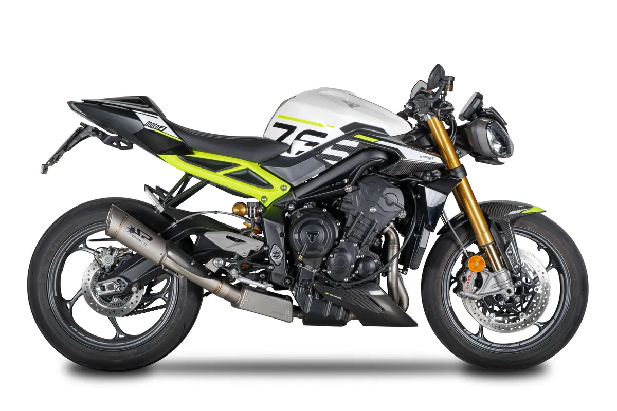 Triumph Street Triple 765R/Rs & Moto 2 Edition 2023 Spark Complete Euro5 Kit With Lateral Passage + Grid-O: Stainless Steel Manifolds + Pre-Silencer Box And Catalyst 1