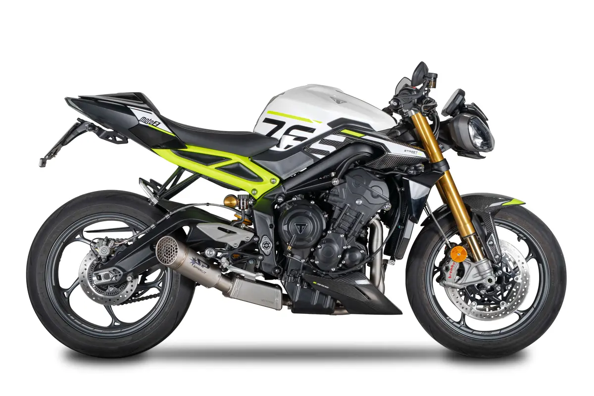 Triumph Street Triple 765R/Rs & Moto 2 Edition 2023 Spark Complete Racing Kit With Grid-O Silencer: Stainless Steel Manifolds + Pre-Silencer Box And Grid-O Silencer 1